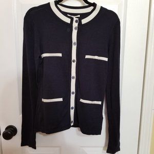 Rodier Navy & White Marine Button up Cardigan.
